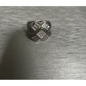 Silver Geometric Ring with Clear Accents